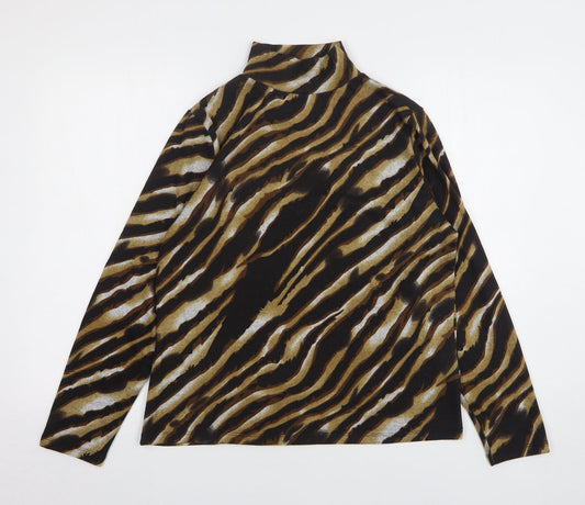 First Avenue Womens Multicoloured High Neck Animal Print Polyester Pullover Jumper Size M