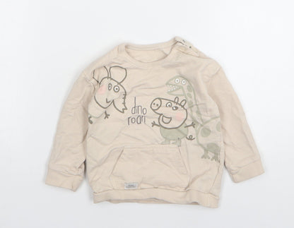 George Girls Beige Cotton Pullover Jumper Size 12-18 Months - George Pig