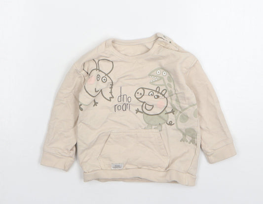 George Girls Beige Cotton Pullover Jumper Size 12-18 Months - George Pig