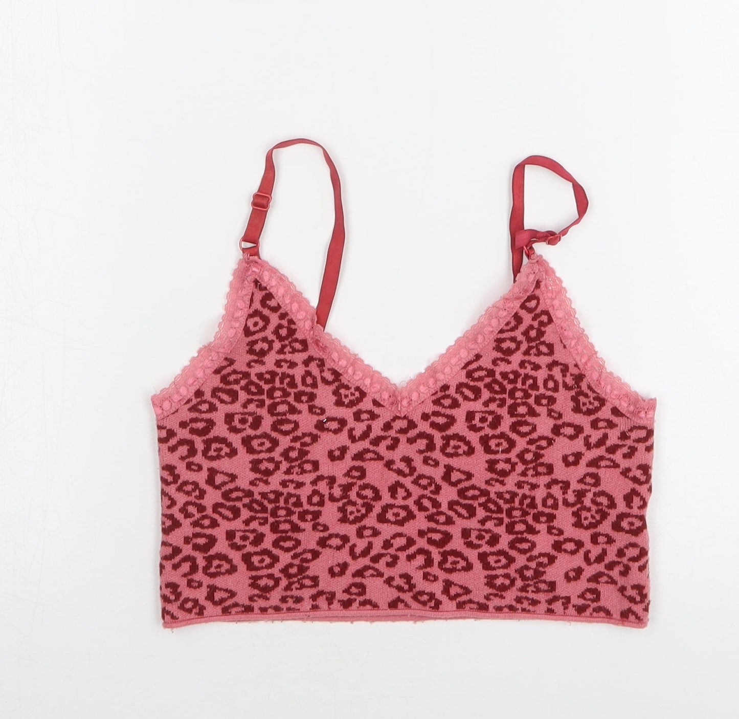 Shein Womens Pink Animal Print Polyester Cropped Tank Size 8 V-Neck