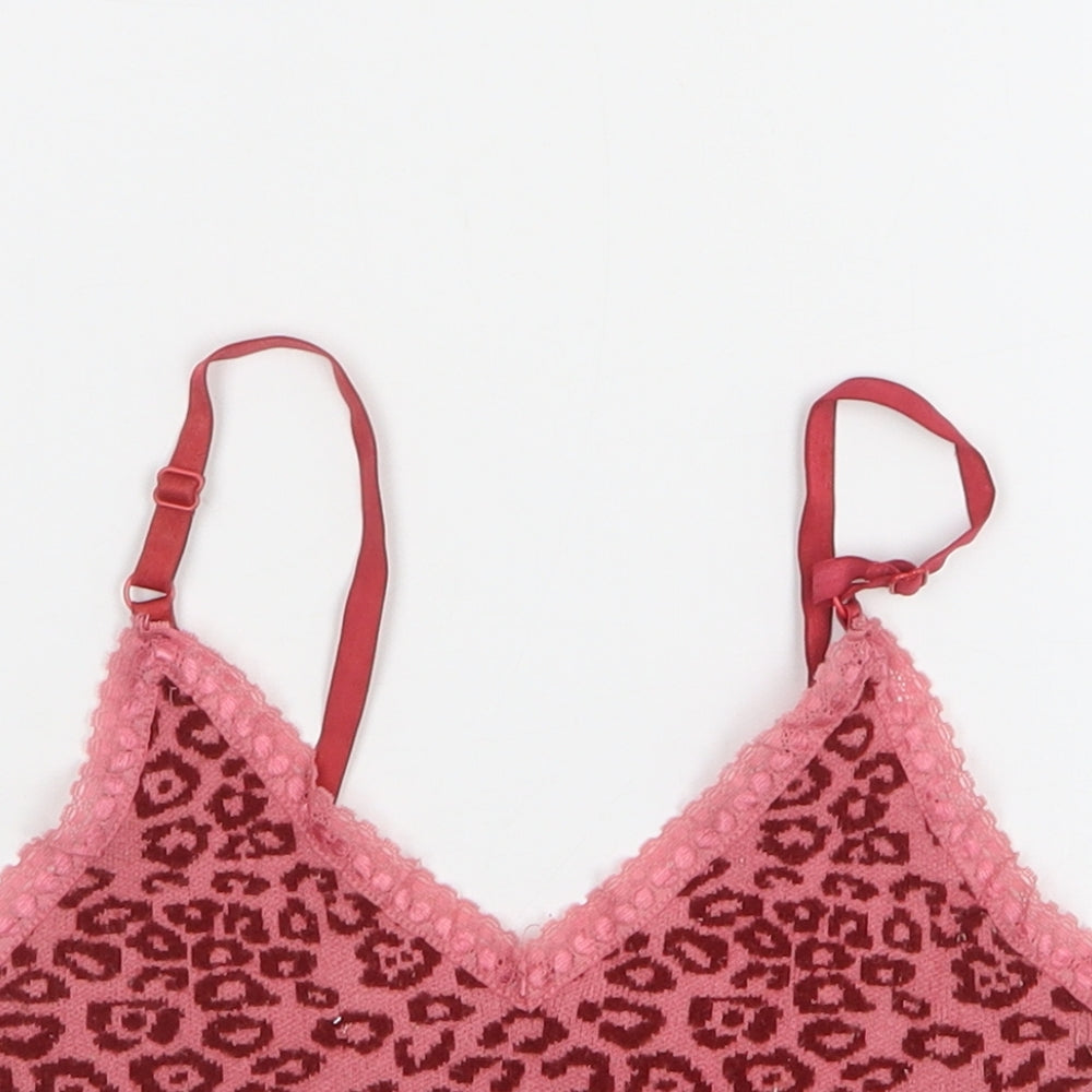 Shein Womens Pink Animal Print Polyester Cropped Tank Size 8 V-Neck