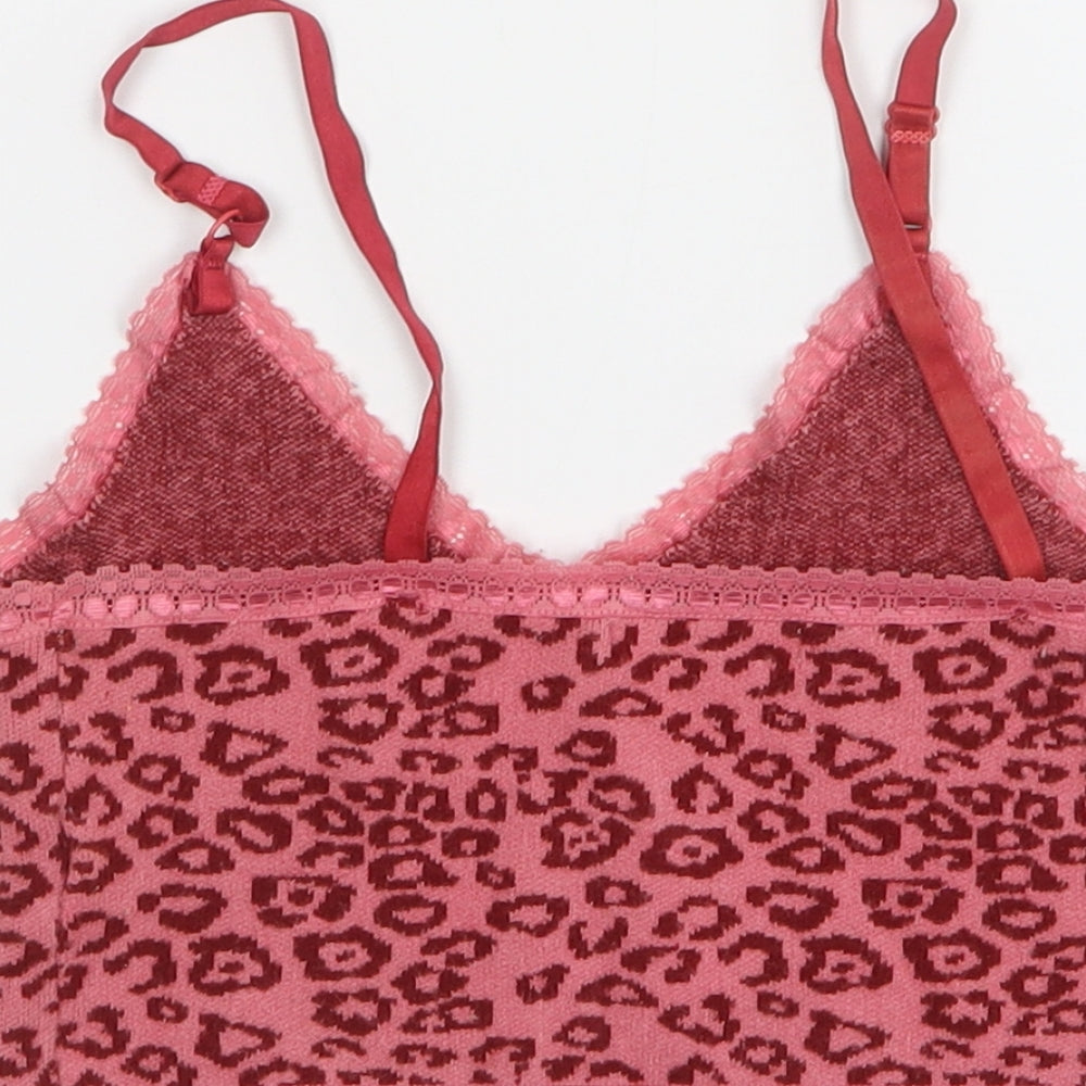 Shein Womens Pink Animal Print Polyester Cropped Tank Size 8 V-Neck