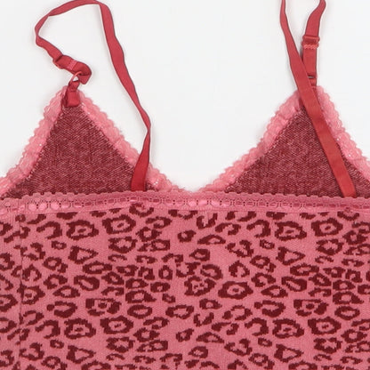 Shein Womens Pink Animal Print Polyester Cropped Tank Size 8 V-Neck