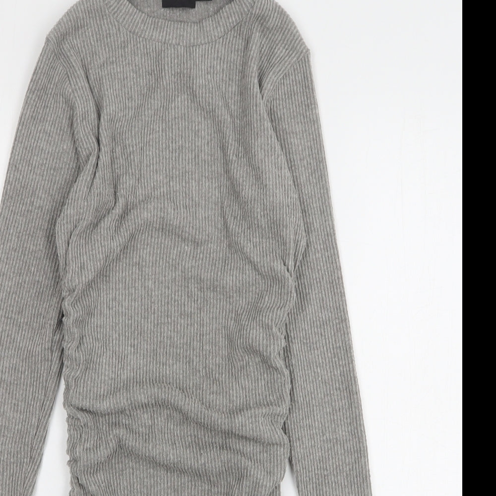 Boohoo Womens Grey Round Neck Viscose Pullover Jumper Size 8