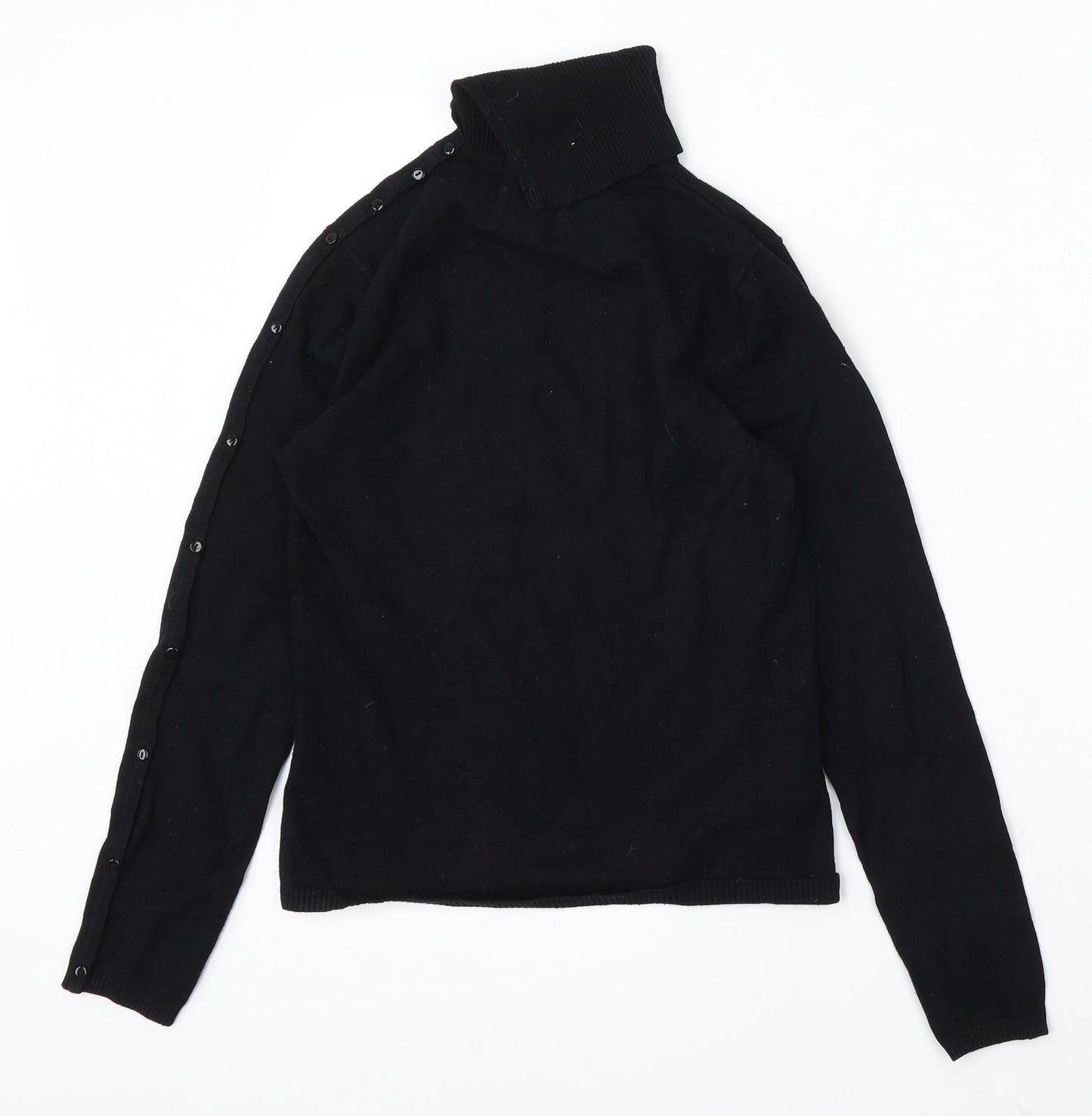 AMARANTO Womens Black Roll Neck Polyester Pullover Jumper Size S