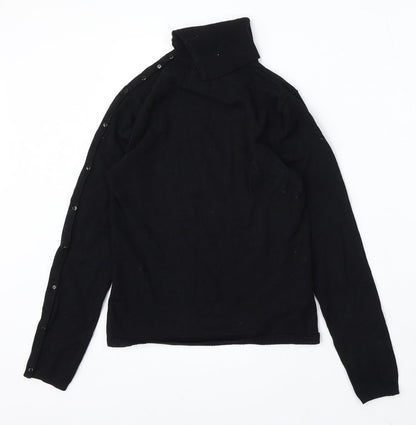 AMARANTO Womens Black Roll Neck Polyester Pullover Jumper Size S