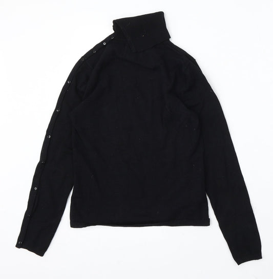 AMARANTO Womens Black Roll Neck Polyester Pullover Jumper Size S