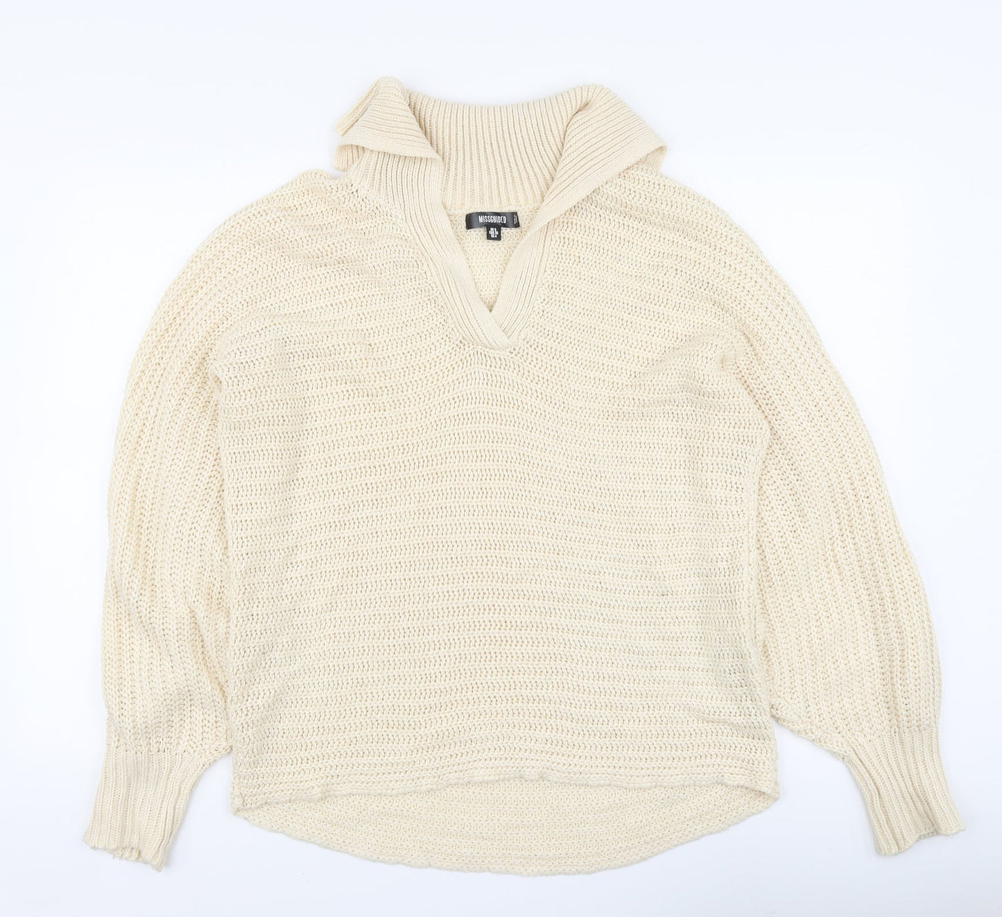 Missguided Womens Beige V-Neck Acrylic Pullover Jumper Size 8