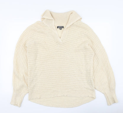 Missguided Womens Beige V-Neck Acrylic Pullover Jumper Size 8