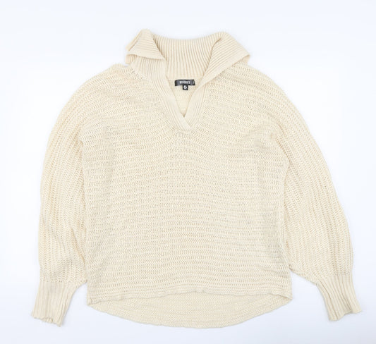 Missguided Womens Beige V-Neck Acrylic Pullover Jumper Size 8