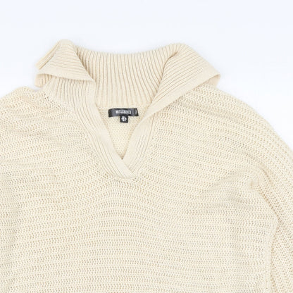 Missguided Womens Beige V-Neck Acrylic Pullover Jumper Size 8