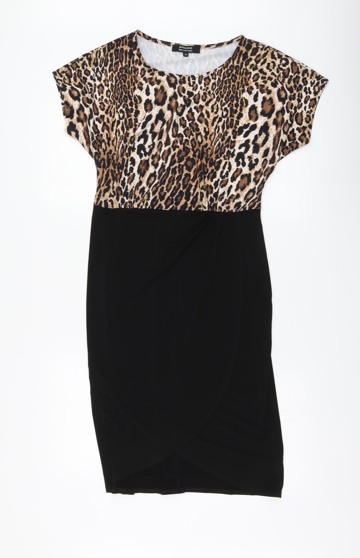 JD Wiliams Womens Black Animal Print Polyester A-Line Size 10 Round Neck