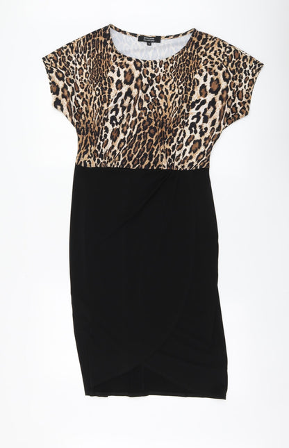 JD Wiliams Womens Black Animal Print Polyester A-Line Size 10 Round Neck