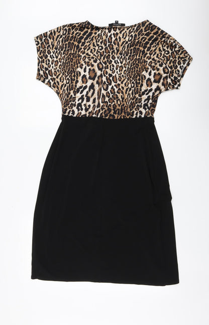 JD Wiliams Womens Black Animal Print Polyester A-Line Size 10 Round Neck