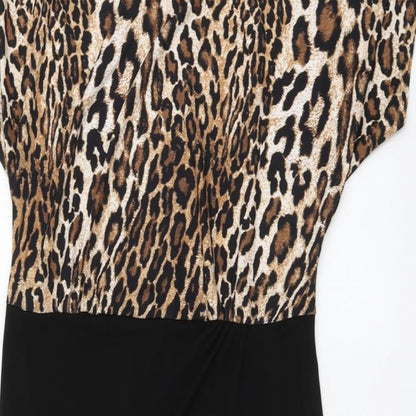 JD Wiliams Womens Black Animal Print Polyester A-Line Size 10 Round Neck