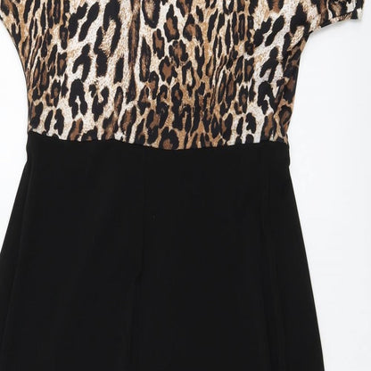 JD Wiliams Womens Black Animal Print Polyester A-Line Size 10 Round Neck