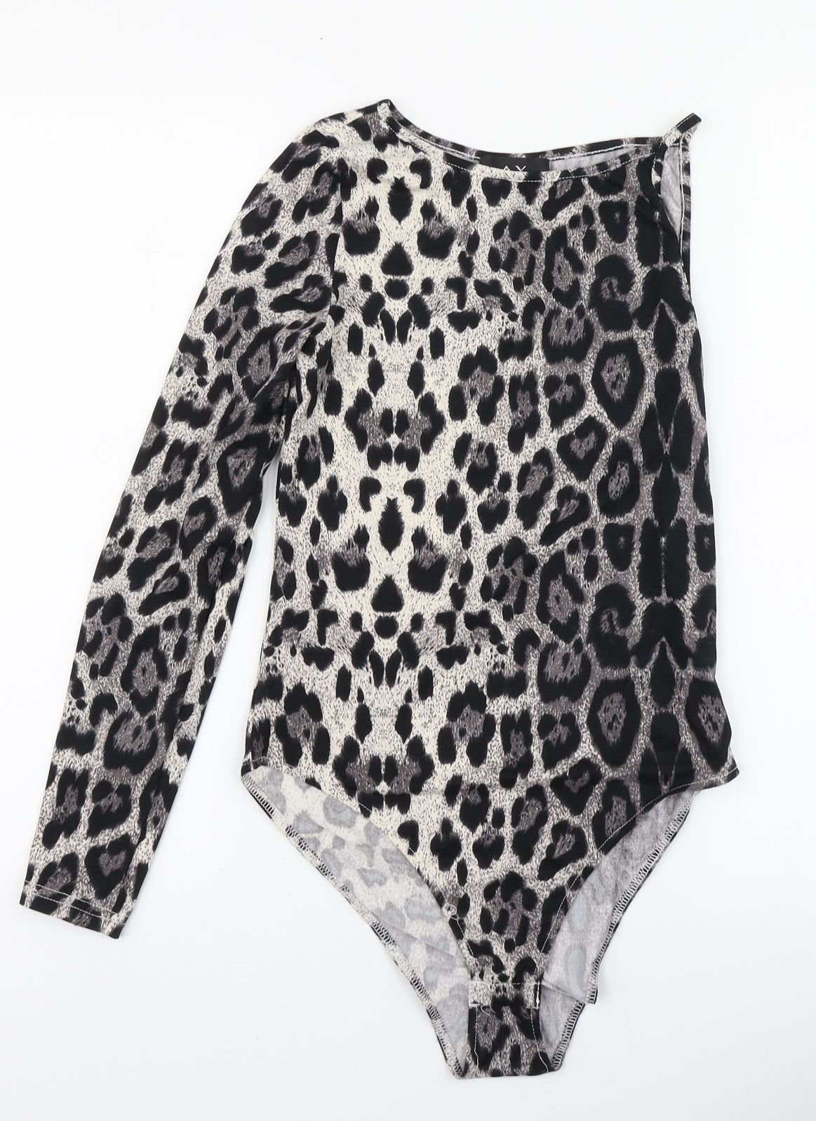 AX Womens Grey Animal Print Polyester Bodysuit One-Piece Size 12