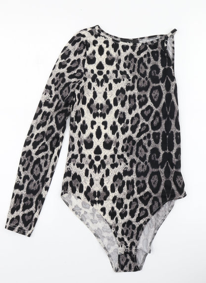 AX Womens Grey Animal Print Polyester Bodysuit One-Piece Size 12