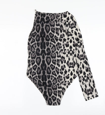 AX Womens Grey Animal Print Polyester Bodysuit One-Piece Size 12
