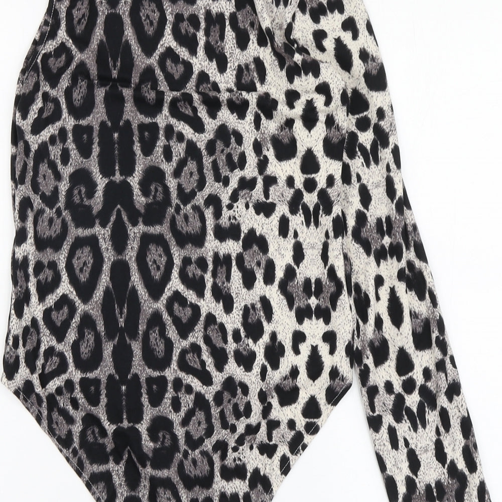 AX Womens Grey Animal Print Polyester Bodysuit One-Piece Size 12