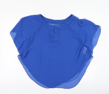 Envie Womens Blue Polyester Basic Blouse Size 8 Round Neck