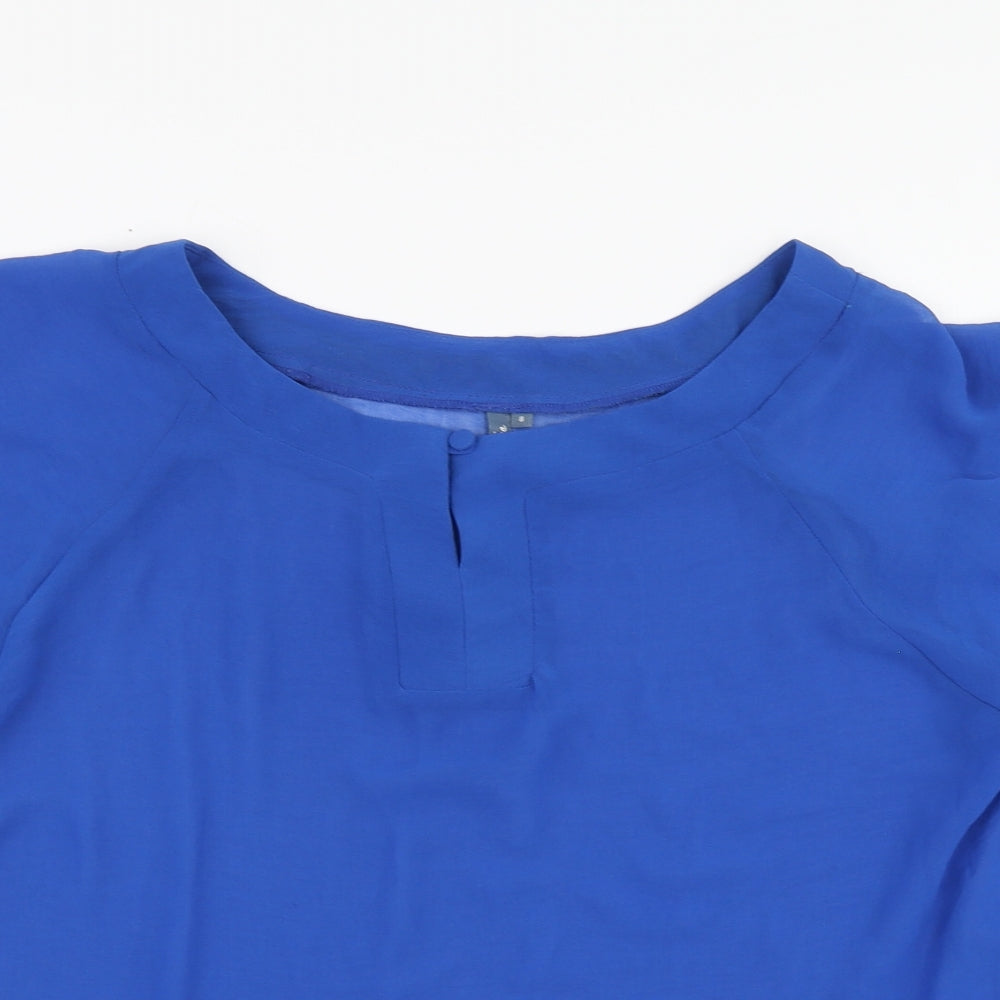 Envie Womens Blue Polyester Basic Blouse Size 8 Round Neck