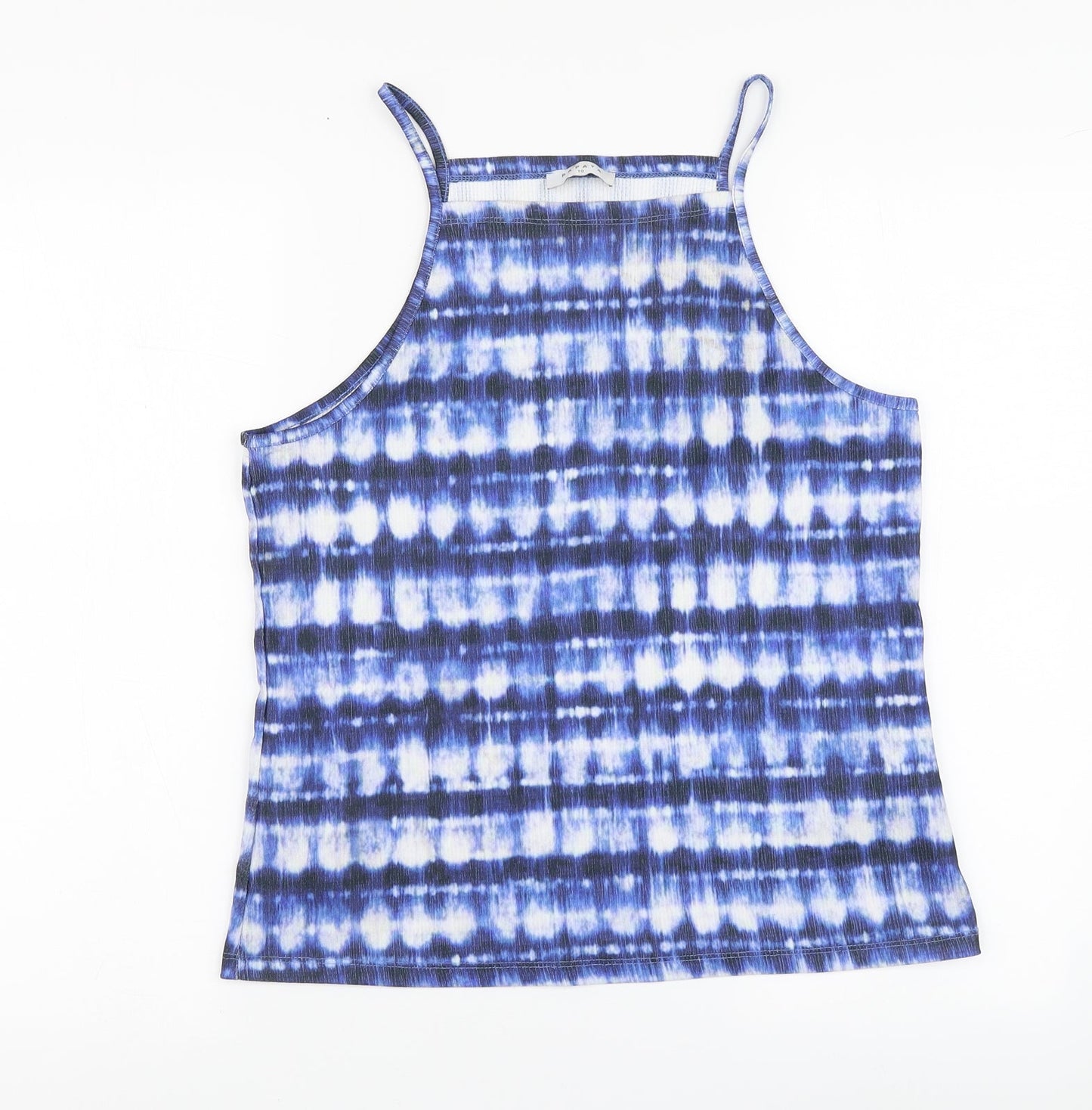 Papaya Womens Blue Geometric Polyester Basic T-Shirt Size 10 Square Neck