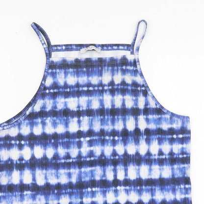 Papaya Womens Blue Geometric Polyester Basic T-Shirt Size 10 Square Neck