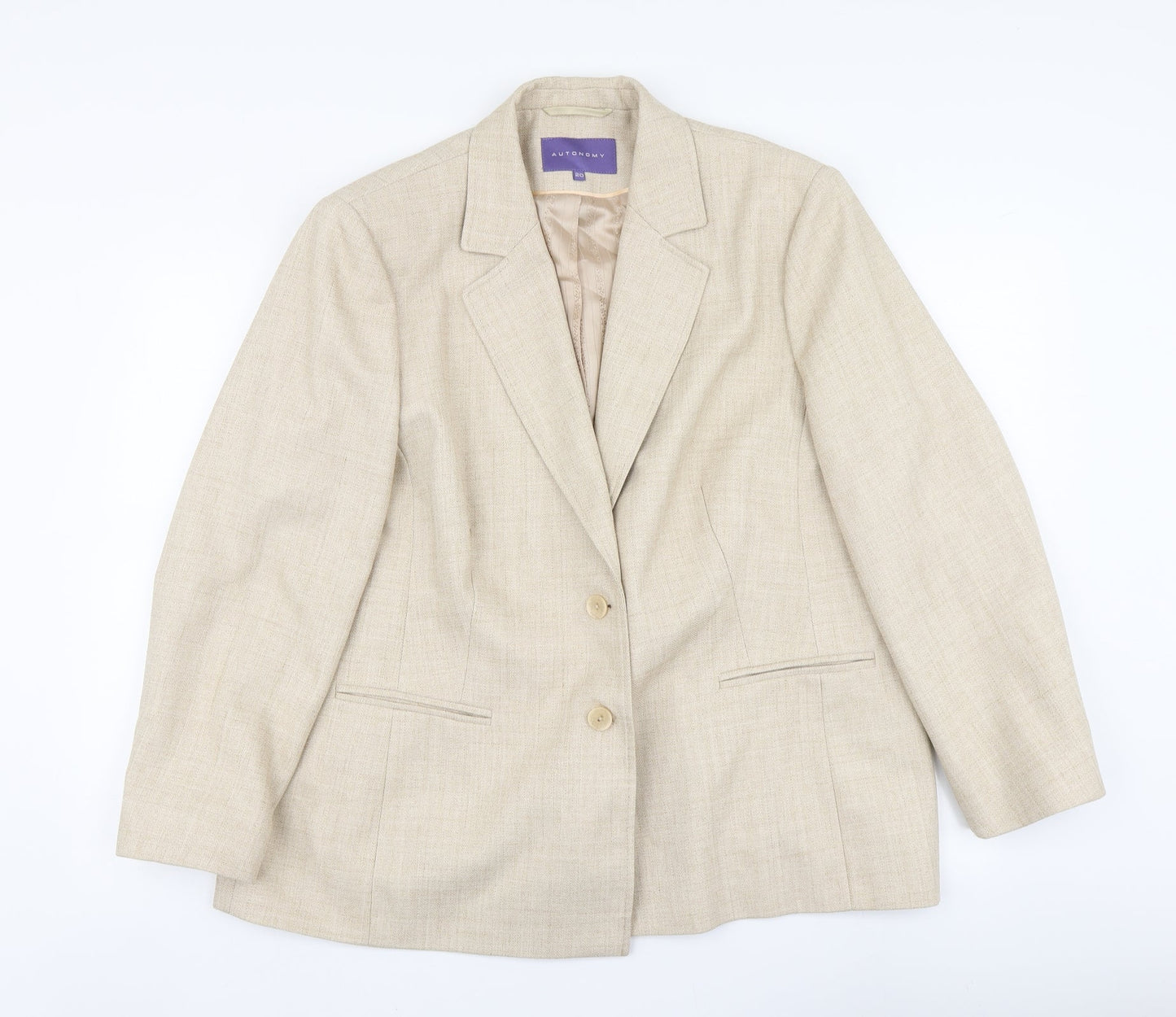 Autonomy Womens Beige Polyester Jacket Suit Jacket Size 20