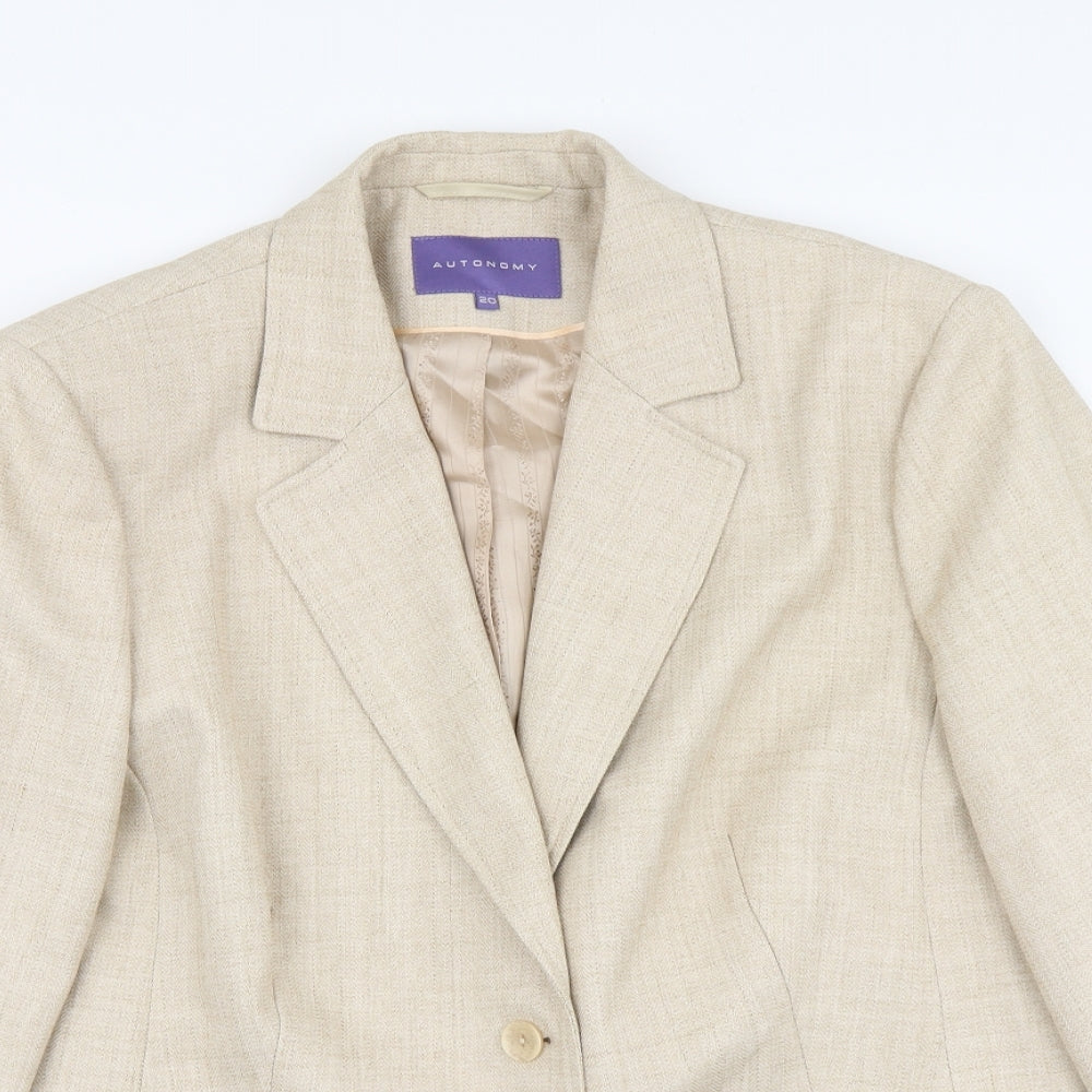 Autonomy Womens Beige Polyester Jacket Suit Jacket Size 20