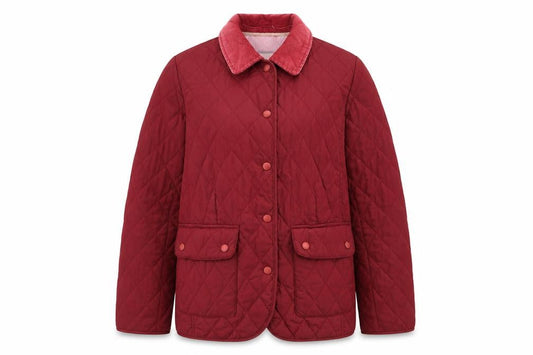 Stacey B Womens Red Quilted Coat Size L Button