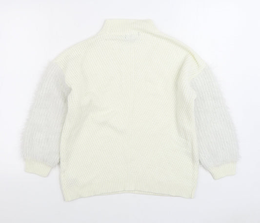 Primark Womens White Round Neck Acrylic Pullover Jumper Size S