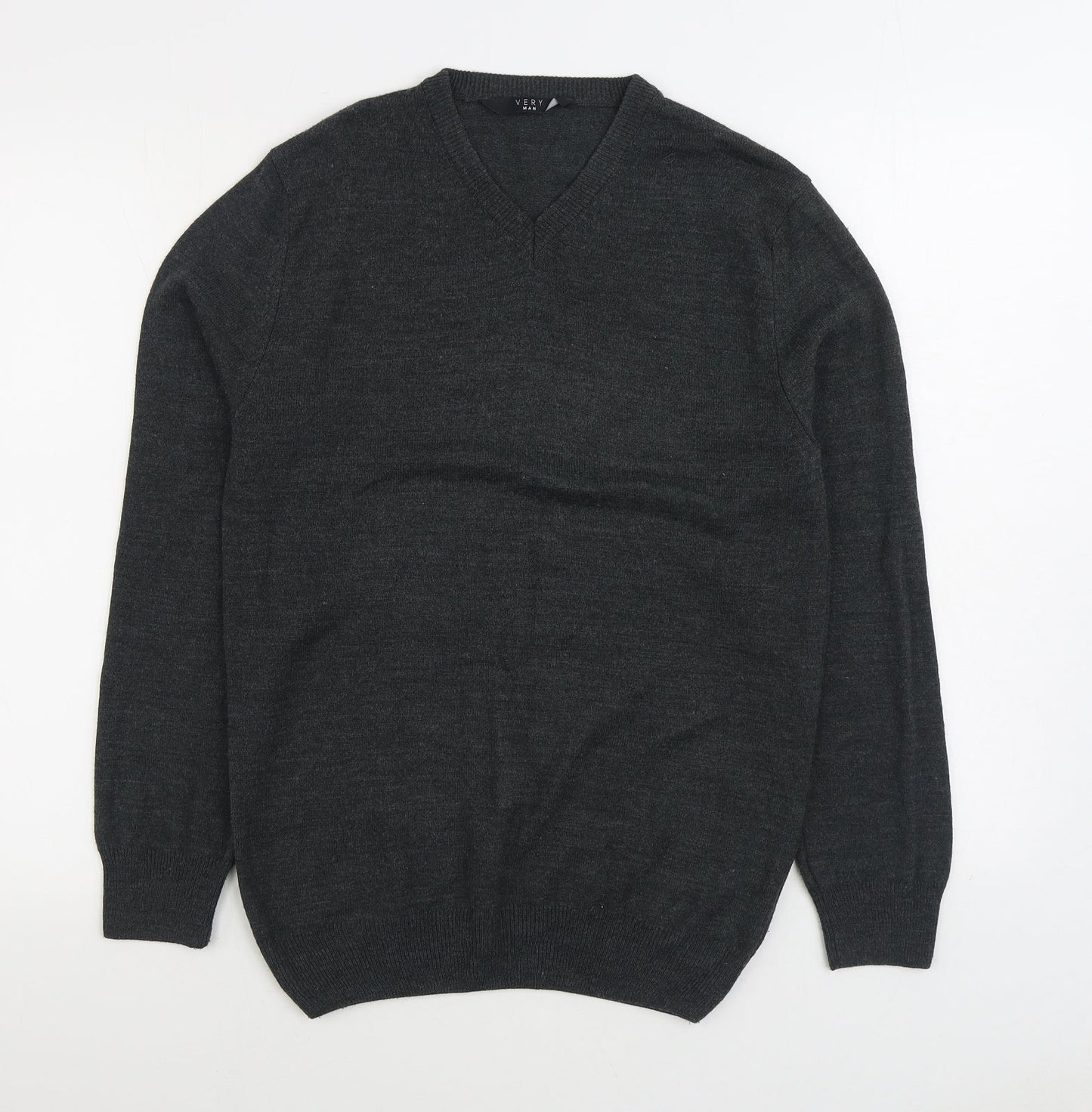 Very Man Mens Grey V-Neck Acrylic Pullover Jumper Size S
