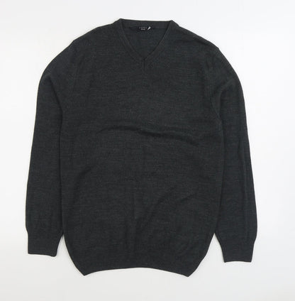 Very Man Mens Grey V-Neck Acrylic Pullover Jumper Size S