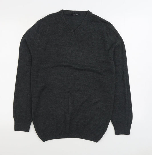 Very Man Mens Grey V-Neck Acrylic Pullover Jumper Size S