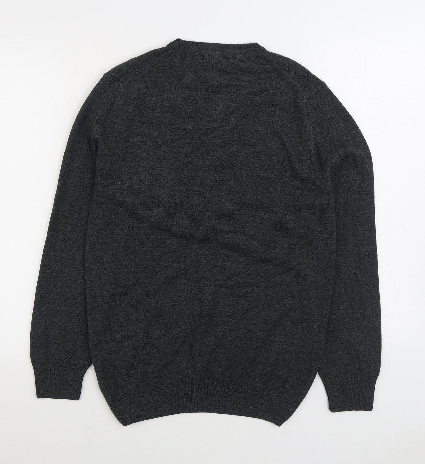 Very Man Mens Grey V-Neck Acrylic Pullover Jumper Size S