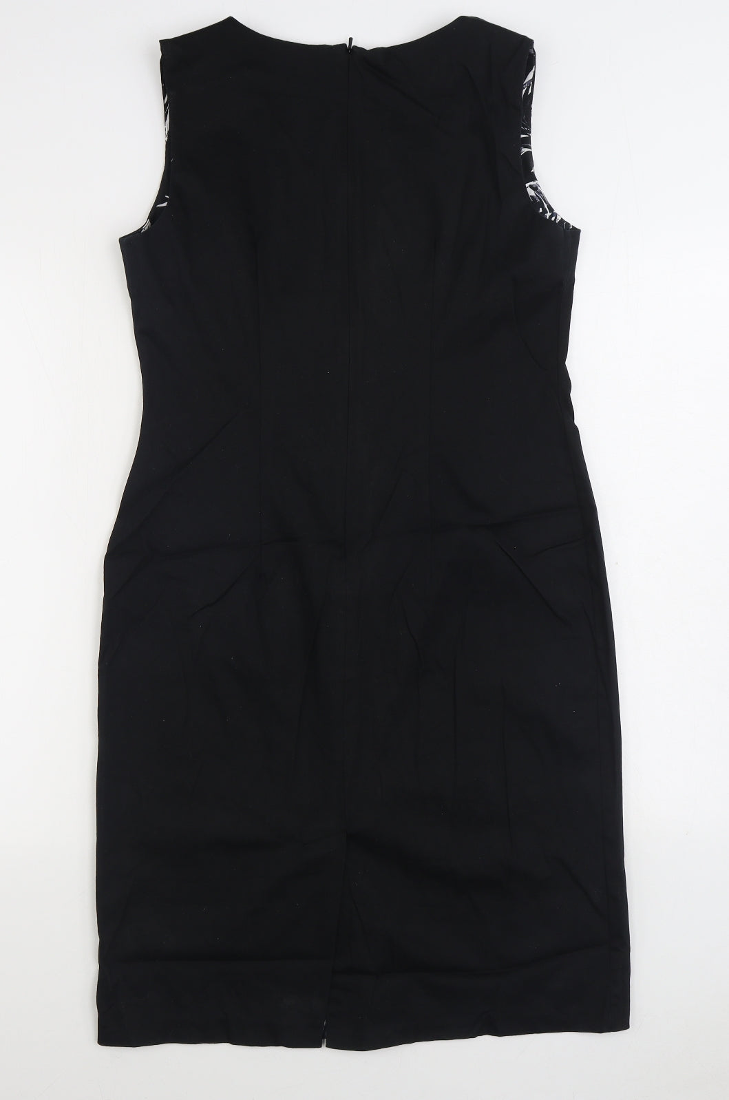 George Womens Black Floral Cotton Sheath Size 14 V-Neck Zip