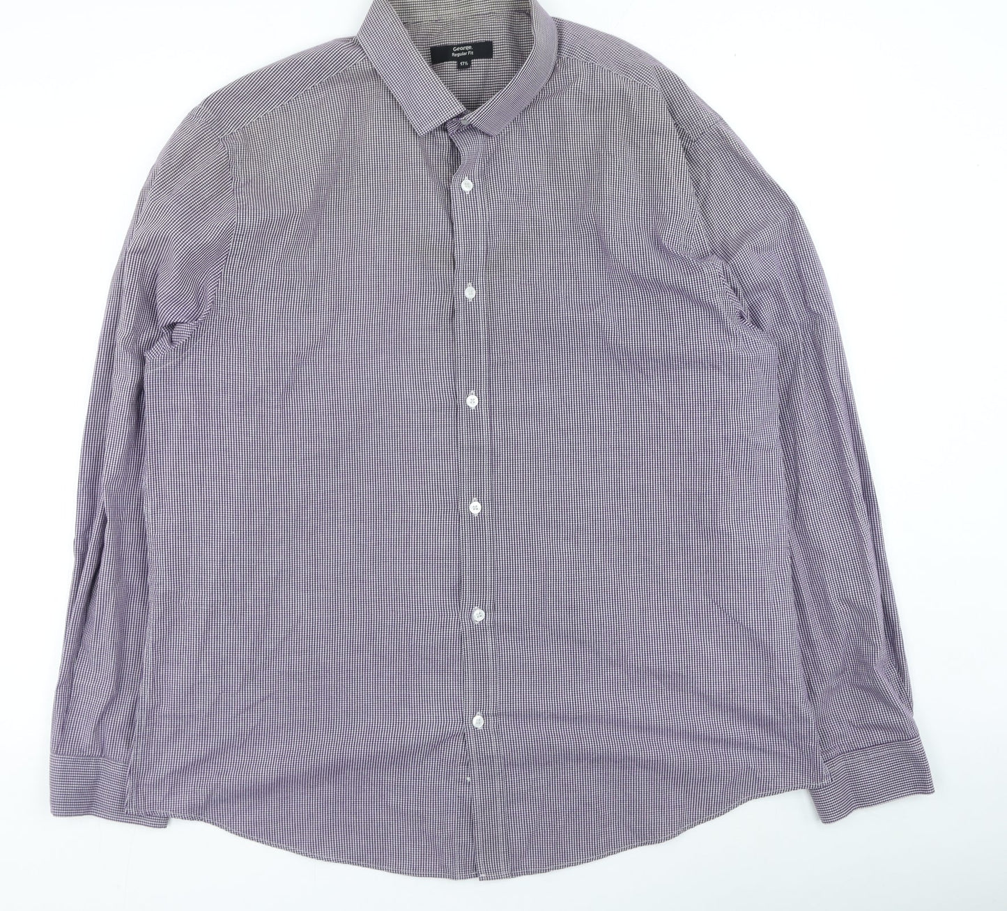 George Mens Purple Check Polyester Button-Up Size 44 Collared