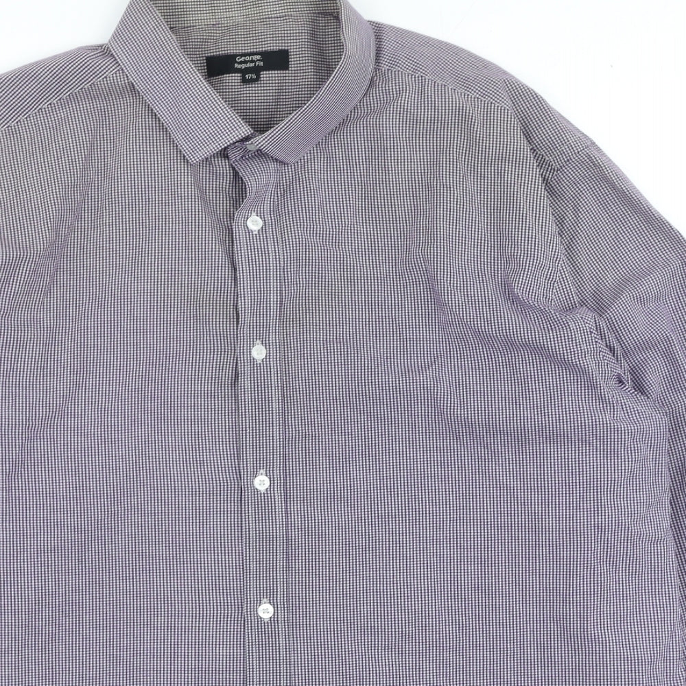 George Mens Purple Check Polyester Button-Up Size 44 Collared