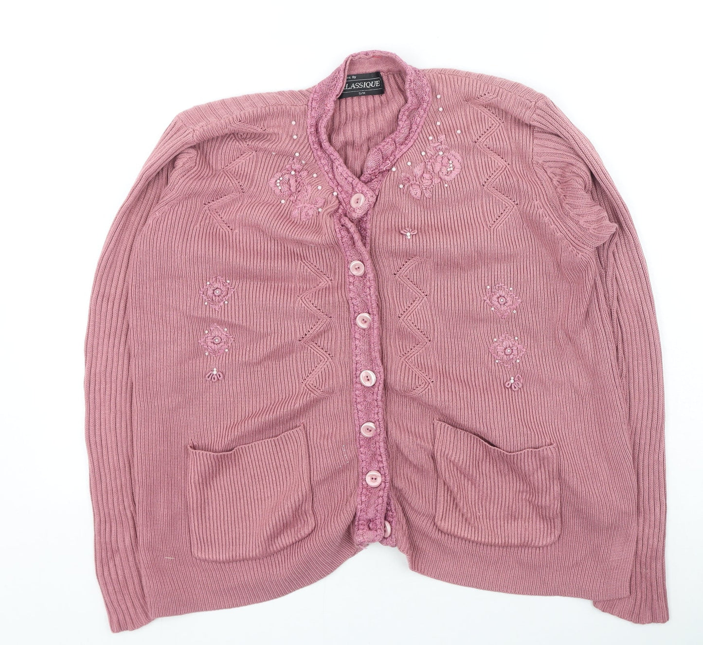 Womens UK Size S klassique Pink Cardigan Jumper
