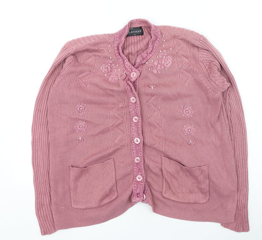 klassique Womens Pink Round Neck Acrylic Cardigan Jumper Size S