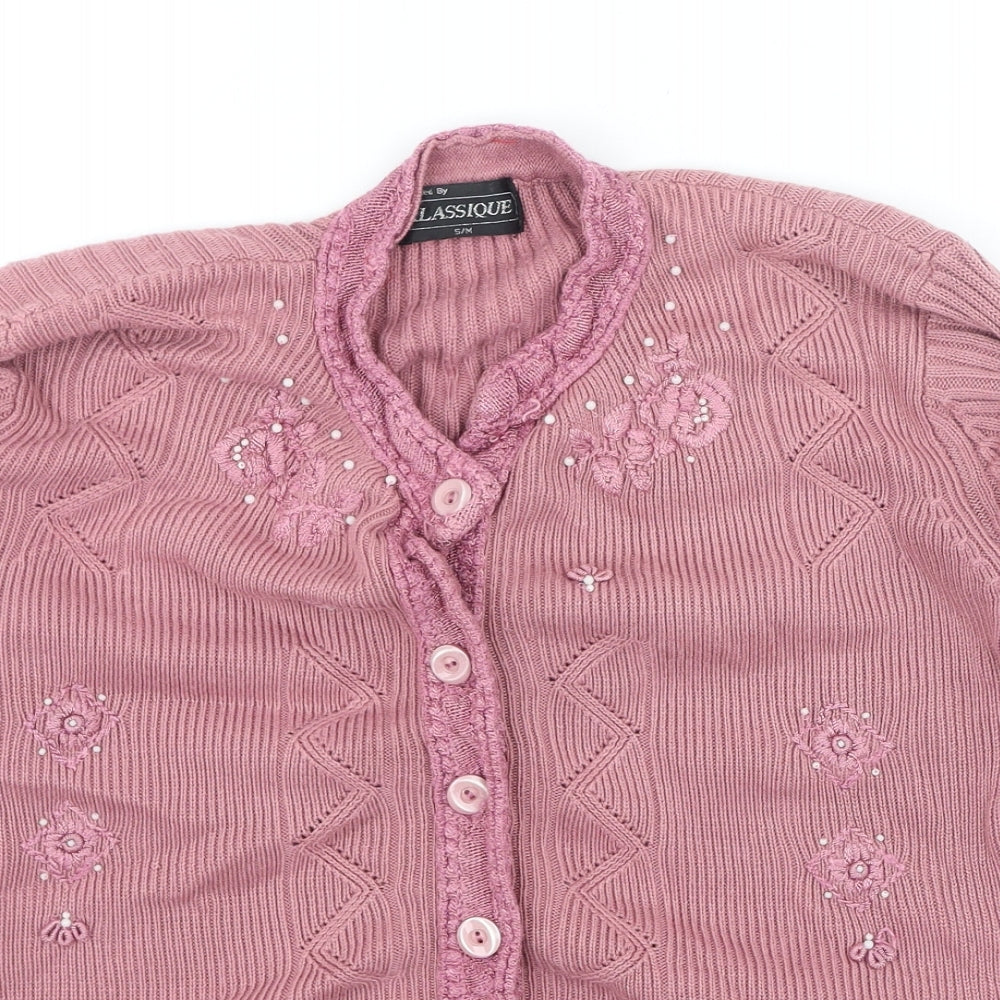 Womens UK Size S klassique Pink Cardigan Jumper