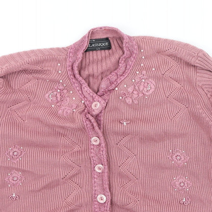 Womens UK Size S klassique Pink Cardigan Jumper