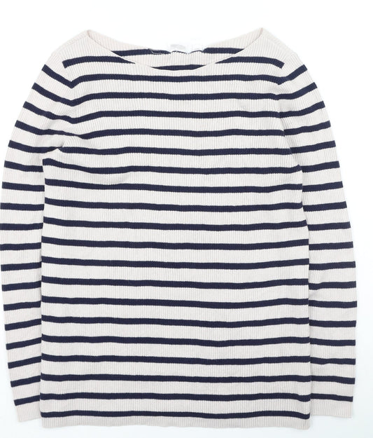 Gap Womens Pink Scoop Neck Striped Cotton Pullover Jumper Size M