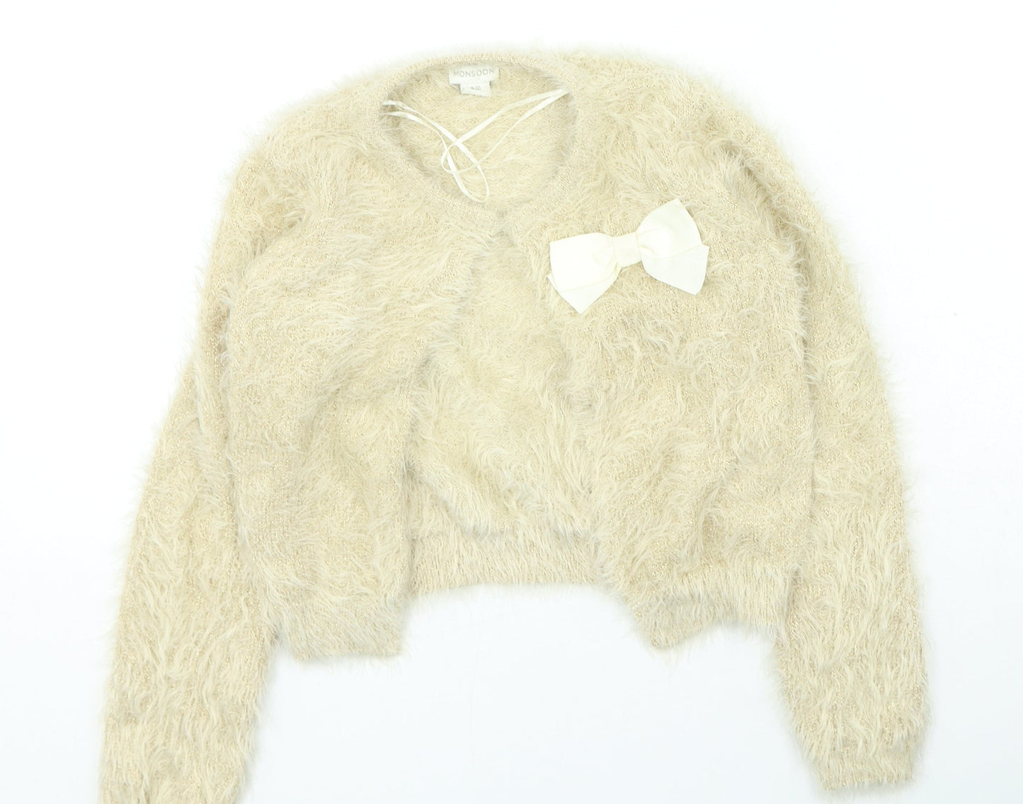 Monsoon Girls Gold Round Neck Nylon Cardigan Jumper Size 9-10 Years