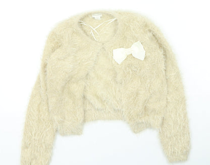 Monsoon Girls Gold Round Neck Nylon Cardigan Jumper Size 9-10 Years