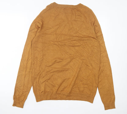 Pull&Bear Mens Brown Crew Neck Acrylic Pullover Jumper Size M