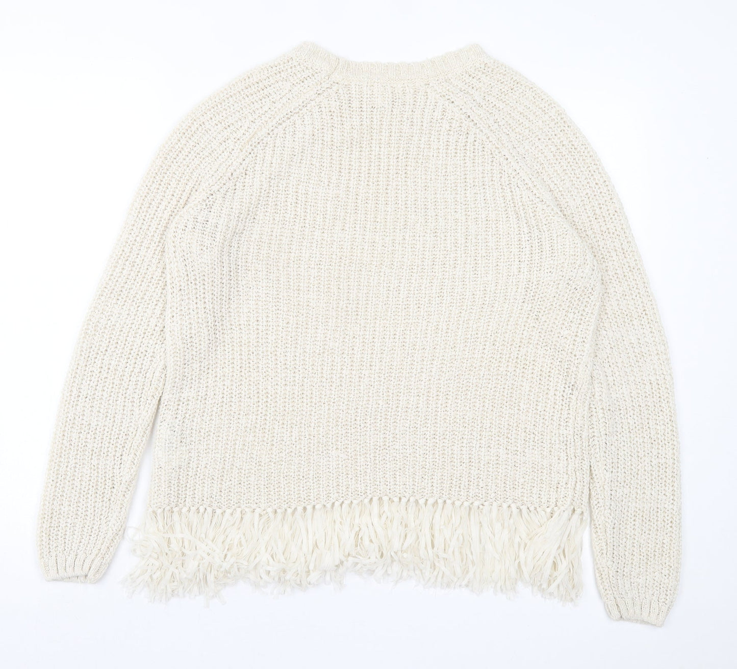 H&M Womens Beige Crew Neck Acrylic Pullover Jumper Size S