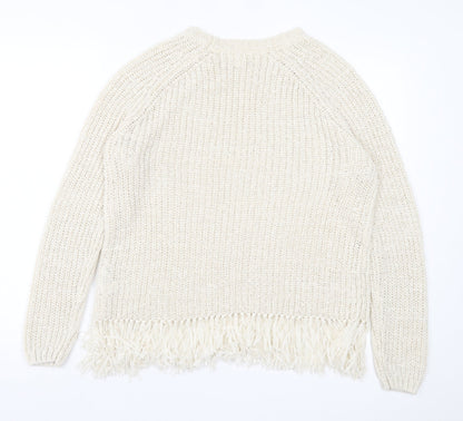 H&M Womens Beige Crew Neck Acrylic Pullover Jumper Size S