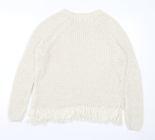 H&M Womens Beige Crew Neck Acrylic Pullover Jumper Size S